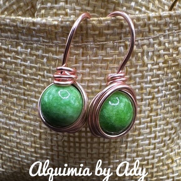 Alquimia Green  jade rose gold Earrings - Picture 1 of 1